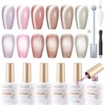 Gellen Cat Eye Gel Nail Polish Kit - Nude Pinks Gel Nail Polish Cat Eye Nails, Soak off Gel Polish Nail Art Gel Manicure Set 10ml