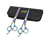 ZAMAHA Lefty Hairdresser Professional Hair Razor Scissors Left-Handed 6.5 inch Hair Scissors (Cutting Scissors+Thinning Scissors) (2 Piece Multi Finish)