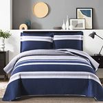 Finlonte Navy Quilt Queen 100% Cotton Nautica Quilts Queen Size, Navy Blue Striped Queen Quilt, Lightweight Soft Queen Size Quilt Bedspread for All Season, 3 Pieces