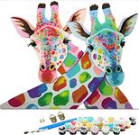 ABEUTY DIY Fabric Decorating Kits, Paint by Numbers Colorful Giraffe Animal 16x20 inches Number Painting Wall Art (Two Deer, No Frame)