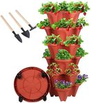 Vertical Planter 6 Tier Stackable Planters Garden Planters Strawberry Herb Flower and Vegetable Planter Indoor Outdoor Gardening Pots with Removable Wheels and Tools