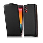 Cadorabo Case Compatible with LG Nexus 5 in Caviar Black - Flip Style Case Made of Smooth Faux Leather - Wallet Etui Cover Pouch PU Leather Flip