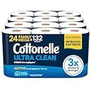 Cottonelle Ultra Clean Toilet Paper with Active CleaningRipples Texture, Strong Bath Tissue, 24 Family Mega Rolls = 132 Regular Rolls (4 Packs of 6)