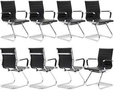 Office Reception Guest Chair with Arms Set of 8 PU Leather Stationary Waiting Room Chairs Conference Reception Room Chair No Wheels Metal Sled Base, Black 8PC