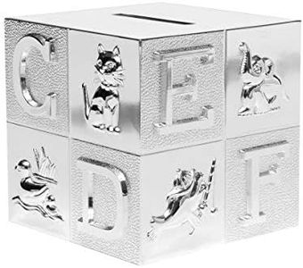 Brillibrum Tirelire design pour enfant, argentée brillante, cadeau en argent pour baptême, rentrée des classes, tirelire ABC pour la rentrée scolaire (cube ABC, gravure jusqu'à 15 caractères)