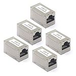 VCELINK RJ45 Cat6 Coupler Shielded, Ethernet Cable Extender CAT6/CAT5E/CAT5 Inline Coupler PoE Female to Female Connector in Silver, 5 Pack