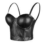 ELLACCI PU Leather Bustier Crop Top Gothic Punk Push Up Women's Corset Top Bra Black, Black, X-Large