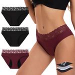 INNERSY Cotton Period Underwear for Women Lace Leak Proof Menstrual Panties 3 Pack(Dark Vintage, Medium)