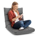 COSTWAY Floor Chair, Folding Gaming Chair with Back Support, 14 Adjustable Positions, Alloy Steel Frame, Lazy Sofa Lounge for Playing Reading Meditating Room Recliner for Adults, Kids (Gray)