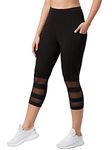 BLINKIN Women's Skinny Fit 3/4 Gym Wear Tights for Women with Mesh Insert & Side Pockets : Perfect for Active Wear, Yoga & Workout - The Ultimate Gym Pants for Women & Girls (8160,Color_Black,Size_L)