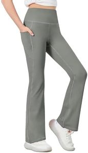 Desol Girls Flare Leggings with Pockets, High Waist Bootcut Yoga Pants, Dance Athletic Bell Bottoms for Teen &Kids Grey