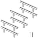 Cjueiom 6 Pack Brushed Nickel Cupboard Handles 64mm Hole Center T Bar Handles, Stainless Steel Drawer Handles Long Wardrobe Door Handles Pulls, 100mm Length Kitchen Cabinet Handles for Bedroom Drawer