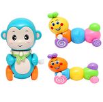 TOY REPUBLIC Wind Up Toy Combo Set- 2 Twisty Caterpillars & 1 Winding Monkey ( Set of 3 Cute Toys), - Toys for Kids, Toddlers, Baby, Child, Girls 3, 4, 5,6 and 7 Year Old Boys (3 Piece)