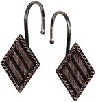 Bronze Decorative Shower Curtain Hooks: Rust Proof Metal Geometric Diamond Shaped Shower Curtain Rings - Rustic Vintage Antique Hooks Hangers for Shower Curtain Rod - Set of 12