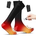 Flyhare Heated Socks for Women Men,Remote Control Heating Socks with Batteries,Rechargeable 4000mAh Foot Warmer,3 Level Settings Electric Socks for Camping Climbing Hiking Skiing