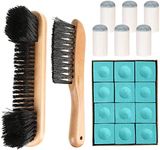 4 Set Billiards Pool Table and Rail Brush Including 12 Pieces Pool Cue Chalk Cubes and 6 Slip-on Pool Cue Tip Replacements Snooker Table Wooden Cleaning Brush Kit Accessories