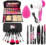 RJGUDDU TYA Fashion 6155 Multicolour Makeup Kit with 7 Black Makeup Brushes, Hair Dryer, 36H,Kajal, 3in1 Eyeliner,Mascara,Eyebow Pencil and Beauty Blender - (Pack of 15)