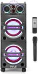 Pyle Portable Bluetooth PA Speaker System - 2000W Active powered Outdoor Bluetooth Speaker Portable PA System w/ Microphone In, Party Lights, USB SD Card Reader, AUX/RCA/FM Radio, Wheels - PSUFM1043BT