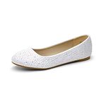 DREAM PAIRS Women's Sole-Shine Rhinestone Ballet Flats Shoes White