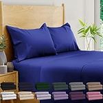 BAMPURE 100% Organic Certified Bamboo Sheets King - 4 Piece Set - Superior Soft Cooling Sheets - Up to 16in Deep Pocket - Luxury Serie - 1 Flat Sheet, 1 Fitted Sheet, 2 Pillowcases (King Navy Blue)