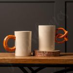 Glimpse Homes Pretzel Bagel Churros Coffee Tea Mugs | Quirky Mugs for Gifting | 250 ml, Set of 2 | Ceramic (Pretzel and Churros)