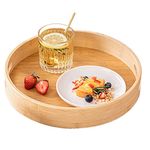 Dudoplatz Bamboo Serving Tray, Round Wooden Tray with Handles and Raised Edge, Serving Plate for Food, Coffee, Wine, Coffee, Tea, Fruit, Meals (30 x 30 x 5 cm)