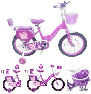 Girls Bike Purple, 12/14/16/18/20 Inch, Purple Children's Bicycle, Kids Bicycle, Child Road Bike, Adjustable Bike 2-12 Years Old, Training Wheel, Stabilisers, Basket, Tool Kit New (16 Inch)