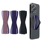 kwmobile Finger Holders for Smartphones - Set of 3 Self Adhesive Elasticated Finger Holder Straps for Phones - Metallic Blue Violet/Metallic Berry/Metallic Zodiac Blue