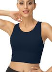 TOBWIZU High Neck Sports Bras for Women Longline Full Back Coverage Sports Bra Padded Yoga Gym Workout Tops, Medium