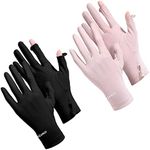 Loopeer 2 Packs Women UV Sun Protection Gloves Full Finger Touchscreen Non Slip Gloves Breathable Summer Outdoor Gloves, Black, Pink