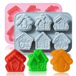 2 Pack Gingerbread House Cake Molds Christmas Gingerbread House Baking Mold 6-Cavity Silicone Village Gingerbread House Mold Perfect for Cake Cupcake Decoration Soap Pudding Chocolate Candy Ice Cube