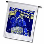 3dRose fl_164440_1 Trumpet Player W Drummer Blue Yellow Vintage Garden Flag, 12 by 18-Inch