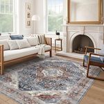 Area Rug Living Room Rugs-Deerly Vintage Floral Medallion Boho Oriental Non-Slip Low Pile Machine Washable Area Rug for Bedroom Dining Room Bathroom Office Laundry Room((Brown NavyBlue,4 * 6ft)