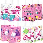 12pcs Sleepover Party Bags, Slumber Glamper Sleepover Pajama Favor Bags for Girls Treat Bags with Handle for Sleepover Party Pink Decorations Supplies