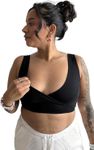 LoveSteady Crossover Nursing & Lounge Sleep Bra – Soft Bamboo Bralette for Breastfeeding, Pregnancy & Postpartum | Wireless, Pull-Aside Access, Light Support [Black,