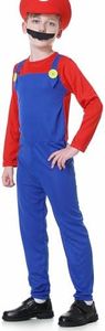 VISVIC Cosplay Costume Costumi da idraulico Super Brothers, Costume con Tuta, Cappelli e Baffi, Costume Classico di Carnevale Cosplay di Halloween, per Uomini Donne Ragazzi Ragazze, Ragazzi Rosso, S