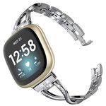 Wearlizer Compatible with Fitbit Versa 4/ Versa 3/ Sense 2/ Sense Strap for Women Dressy Metal Replacement Wristbands Bands Bling Rhinestone Bracelet Band for Fitbit Versa 4 Smartwatch, Silver