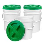 5 Gallon White Bucket with Green Gamma Seal Screw on Airtight Lid (3 Count), Food Grade Storage, Premium HPDE Plastic, BPA Free, Durable 90 Mil All Purpose Pail, Made in USA