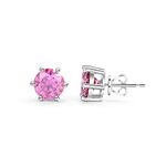 Pink Moissanite Stud Earrings - 1.0 CT 6.5mm Round Cut Pink Lab Created Diamond Earrings 925 Sterling Silver 18k White Gold Plated Wedding Earrings Moissanite Six Prongs Earrings