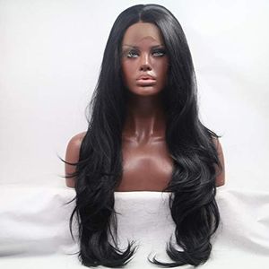 Xiweiya Long 2# Black Wavy Wig Synthetic Lace Front Wigs Side Part Wig Long Soft Wavy Wig a Little Brown Hair Replacement Wig for Women, Drag Queen Makeup 24 inch