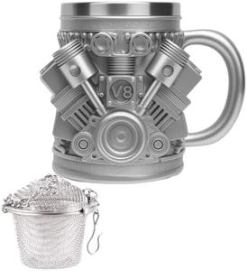UCEC V8 Engines Design Stainless Steel Cup, 15oz Stylish Durable & Home and Office Cup, Perfect for V8 Car Enthusiasts 3D Retro Personalized mug, Ideal for Father's Day, 1 PACK