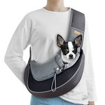 CUBY Pet Sling Carrier for Puppy Dog, Dogs Sling Carrier Breathable, Safety Front Pocket Pet Sling Carrier, Hands-Free Mesh Bag with Adjustable Shoulder Strap for Outdoor and Travel (Black, M)