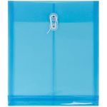 JAM PAPER Plastic Envelopes with Button & String Tie Closure - Letter Open End - 247.6 x 298.4 mm (9 3/4" x 11" 3/4") - Blue - 12/Pack