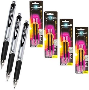 Uni-Ball Signo Impact 207 Rt 65870 Pack of 3 with 4 Packs of Refills 65873 Black Gel Ink 1.0mm Bold Point