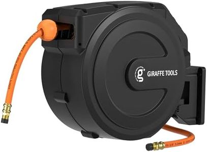 Giraffe Tools Retractable Air Hose Reel Enclosed with 3/8 in. x 50 ft Hybrid Hose, Lightweight Compressor Hose Reel Wall Mounted with 180° Swivel Bracket, 300 PSI