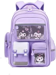 Cute Kawaii Girls Casual Backpack, Mochila de Escuela Primaria para Adolescentes con Insignia Linda y Tarjeta de Regalo,Big Purple