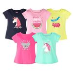 Real Basics Girls Regular Fit Half Sleeves Tshirt (RB-G-HTop-P5-910-S1_FBA_Multicolour_9-10 Years)