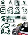 Michigan State Stickers (14 Piece) Michigan State Gifts for Men Football Fans for Car Laptop Water Bottle + 2 Large Car Decals, 10 Water Bottle Size, 2 Keyboard MSU Merch (Michigan State Spartans)