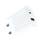 FINGERS PA-Fast-C20 Fast Charging Mobile Adapter with 27 W and Dual USB Ports [USB-A (Quick Charge) & Type-C (PD)] Works Well with iOS & Android Devices - Classic White