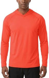 Zengjo Men's UPF 50+ Sun Hoodie, Lightweight Long Sleeve Fishing Shirt, Quick Dry Athletic Fit Running Workout Hoodie, Raglan Sleeve, SPF Protection(Orange, X-Large)